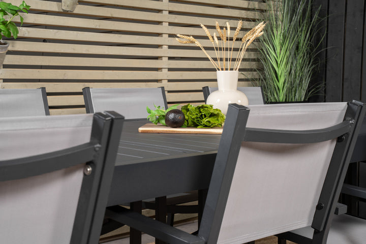 Venture Home Marbella Dining Table 160/240*100*H75 - Black+Copacabana Arm Chair (stackable) - Black Alu / Grey Textilene_8