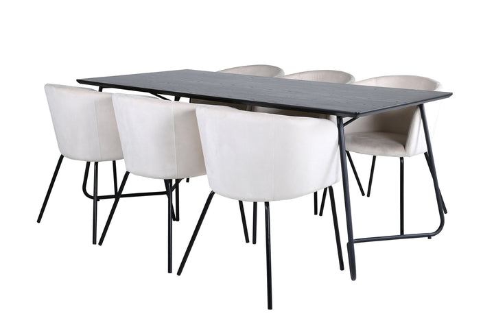 Venture Home Petra Dining Table - Black / Black Veneer+Berit Chair - Black / Beige Velvet_6