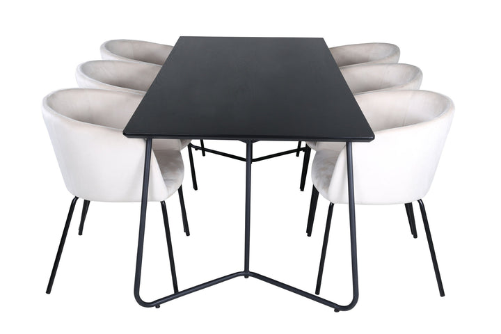 Venture Home Petra Dining Table - Black / Black Veneer+Berit Chair - Black / Beige Velvet_6