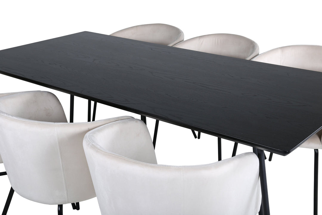 Venture Home Petra Dining Table - Black / Black Veneer+Berit Chair - Black / Beige Velvet_6