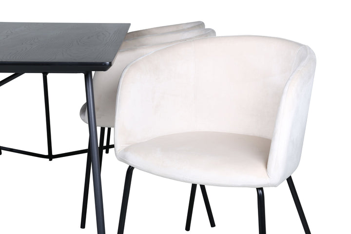 Venture Home Petra Dining Table - Black / Black Veneer+Berit Chair - Black / Beige Velvet_6
