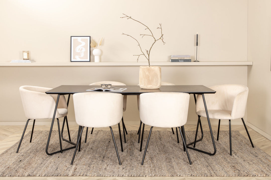 Venture Home Petra Dining Table - Black / Black Veneer+Berit Chair - Black / Beige Velvet_6