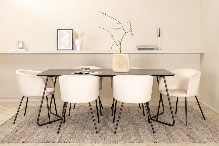 Venture Home Petra Dining Table - Black / Black Veneer+Berit Chair - Black / Beige Velvet_6