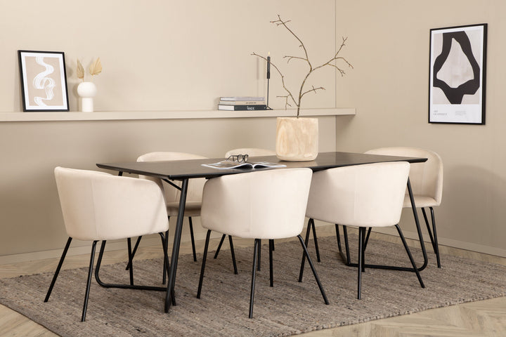 Venture Home Petra Dining Table - Black / Black Veneer+Berit Chair - Black / Beige Velvet_6