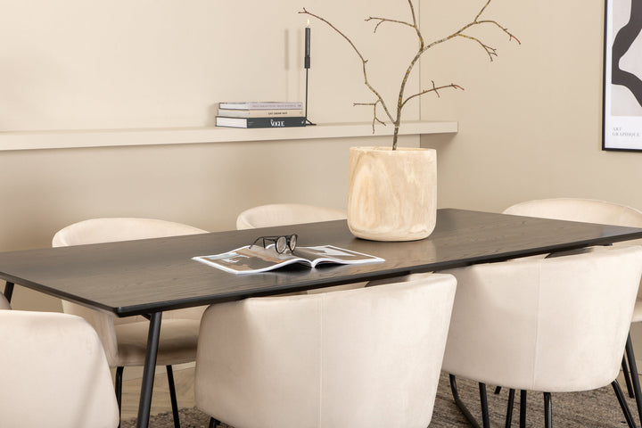 Venture Home Petra Dining Table - Black / Black Veneer+Berit Chair - Black / Beige Velvet_6