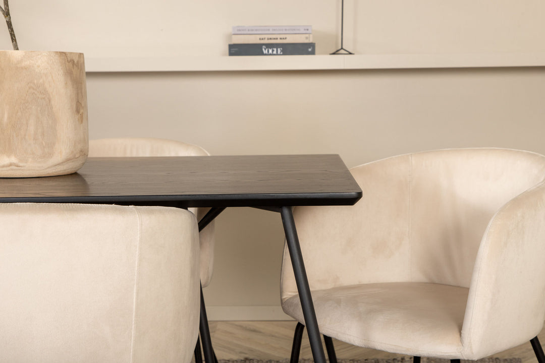 Venture Home Petra Dining Table - Black / Black Veneer+Berit Chair - Black / Beige Velvet_6
