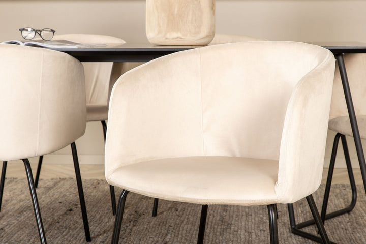 Venture Home Petra Dining Table - Black / Black Veneer+Berit Chair - Black / Beige Velvet_6