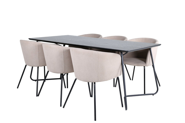 Venture Home Petra Dining Table - Black / Black Veneer+Berit Chair - Black / Beige Fabric (Polyester linen )_6