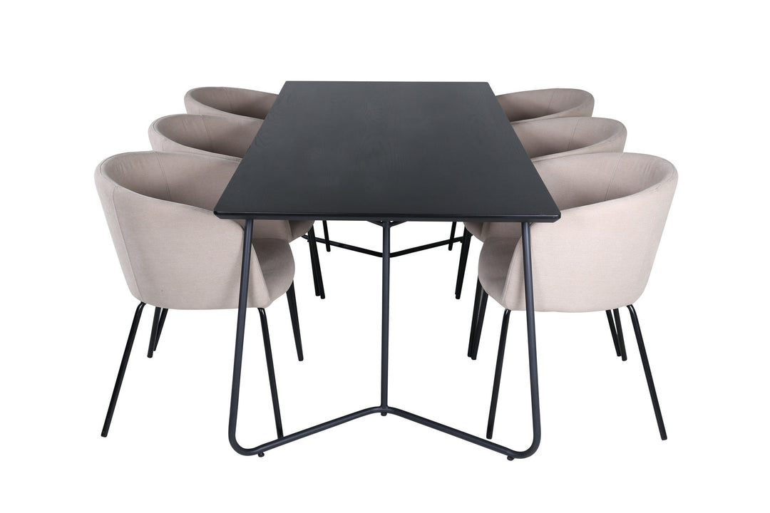 Venture Home Petra Dining Table - Black / Black Veneer+Berit Chair - Black / Beige Fabric (Polyester linen )_6