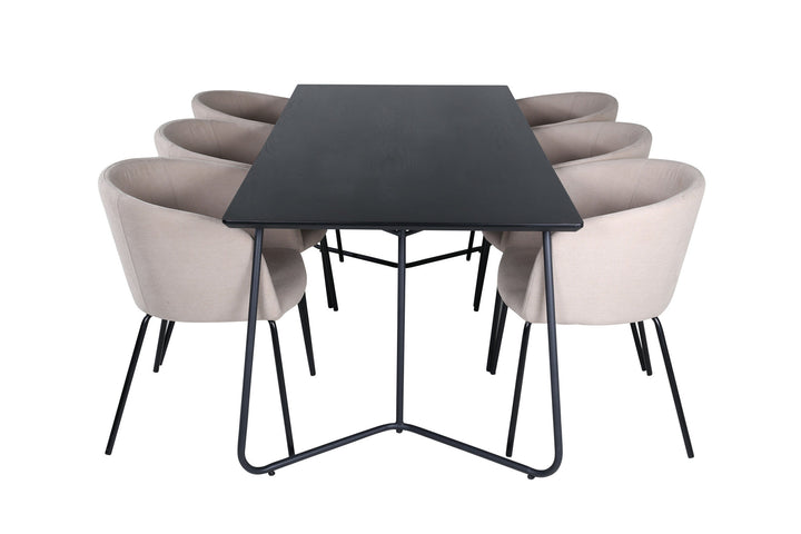 Venture Home Petra Dining Table - Black / Black Veneer+Berit Chair - Black / Beige Fabric (Polyester linen )_6