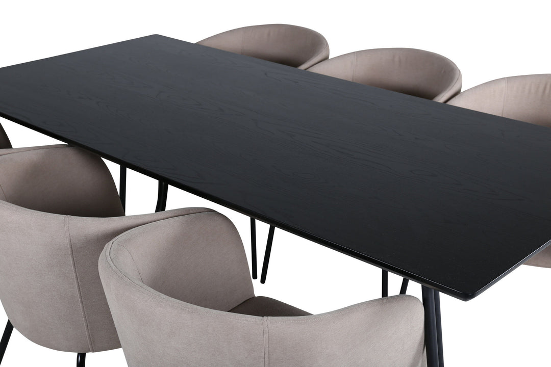 Venture Home Petra Dining Table - Black / Black Veneer+Berit Chair - Black / Beige Fabric (Polyester linen )_6