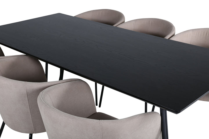 Venture Home Petra Dining Table - Black / Black Veneer+Berit Chair - Black / Beige Fabric (Polyester linen )_6