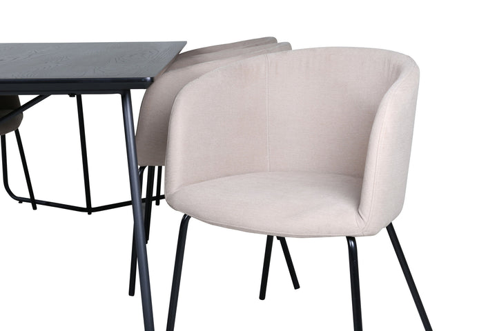 Venture Home Petra Dining Table - Black / Black Veneer+Berit Chair - Black / Beige Fabric (Polyester linen )_6