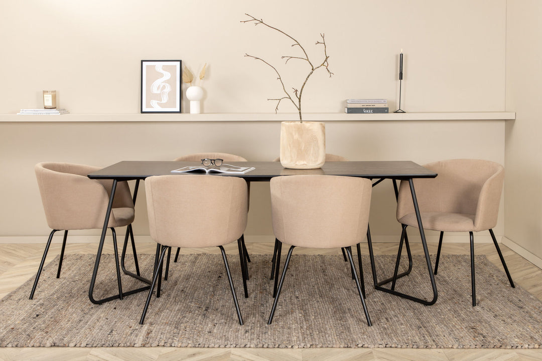 Venture Home Petra Dining Table - Black / Black Veneer+Berit Chair - Black / Beige Fabric (Polyester linen )_6