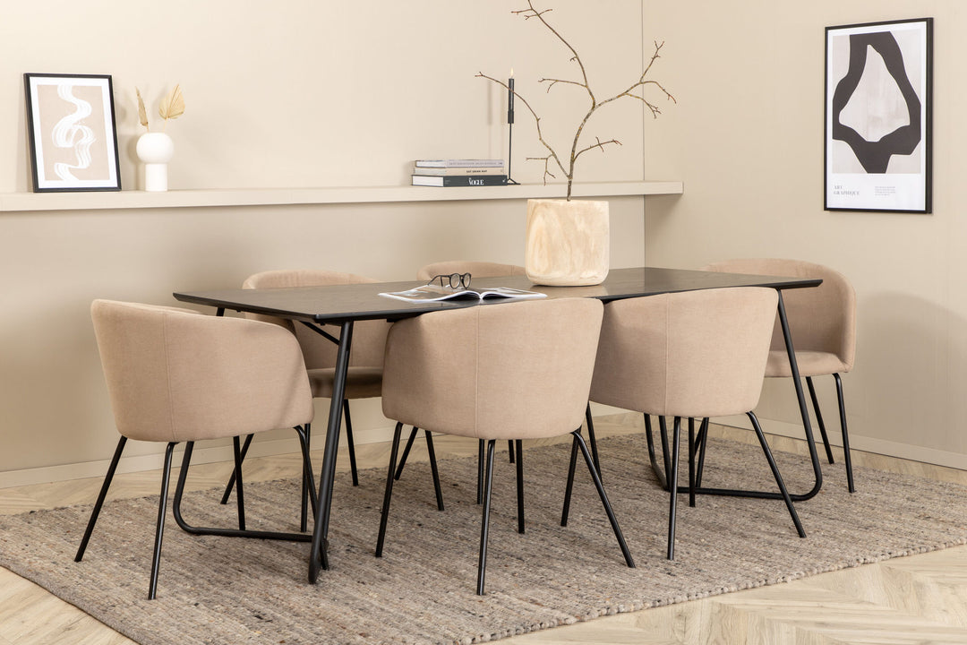 Venture Home Petra Dining Table - Black / Black Veneer+Berit Chair - Black / Beige Fabric (Polyester linen )_6