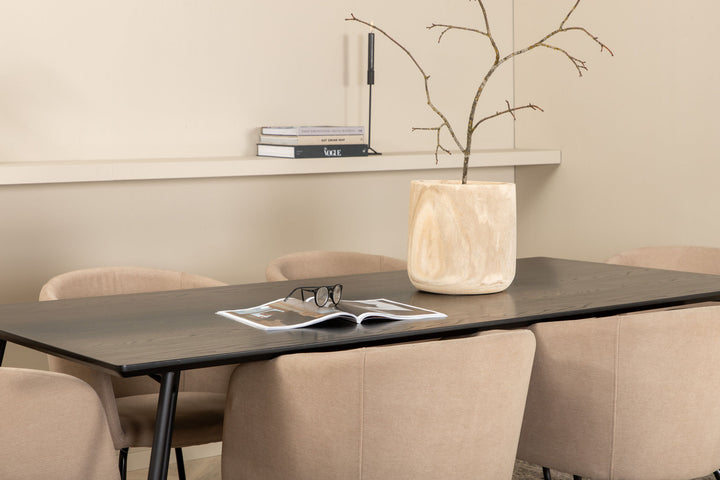 Venture Home Petra Dining Table - Black / Black Veneer+Berit Chair - Black / Beige Fabric (Polyester linen )_6