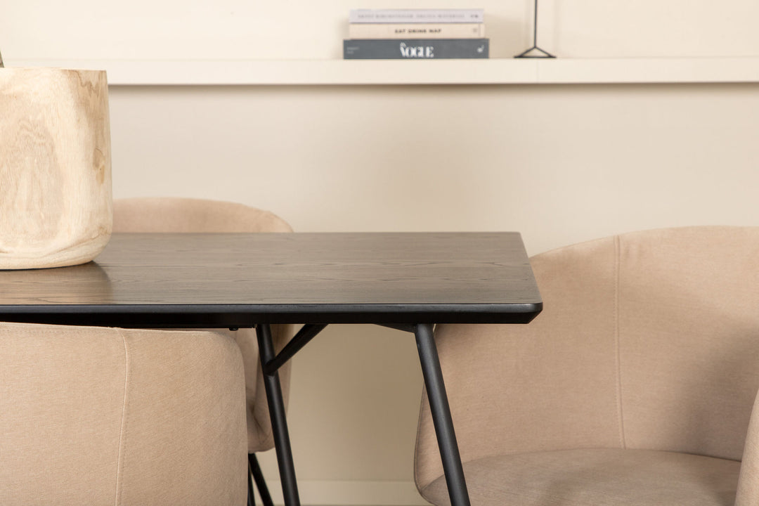 Venture Home Petra Dining Table - Black / Black Veneer+Berit Chair - Black / Beige Fabric (Polyester linen )_6