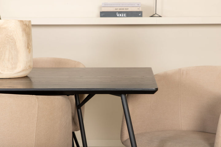 Venture Home Petra Dining Table - Black / Black Veneer+Berit Chair - Black / Beige Fabric (Polyester linen )_6