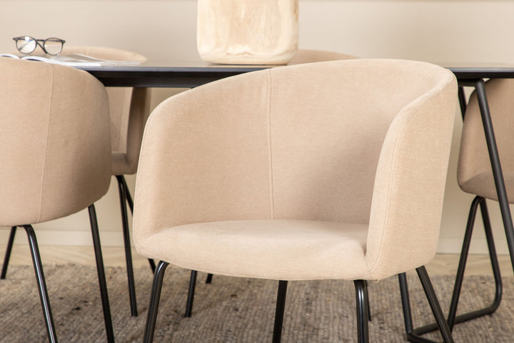Venture Home Petra Dining Table - Black / Black Veneer+Berit Chair - Black / Beige Fabric (Polyester linen )_6