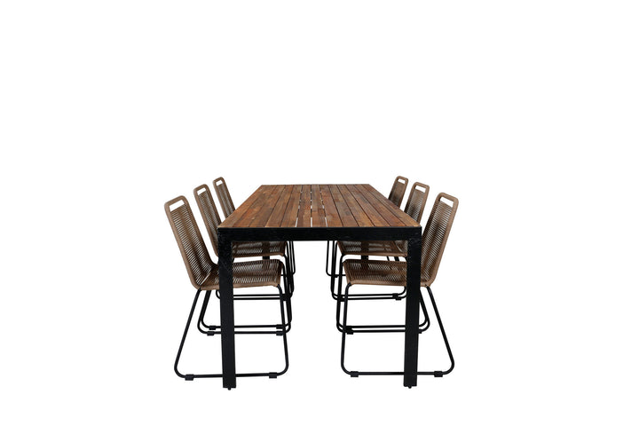 Venture Home Bois Dining table 205*90cm - Black Legs / Acacia +Lindos Stacking Chair - Black Alu / Latte Rope_6