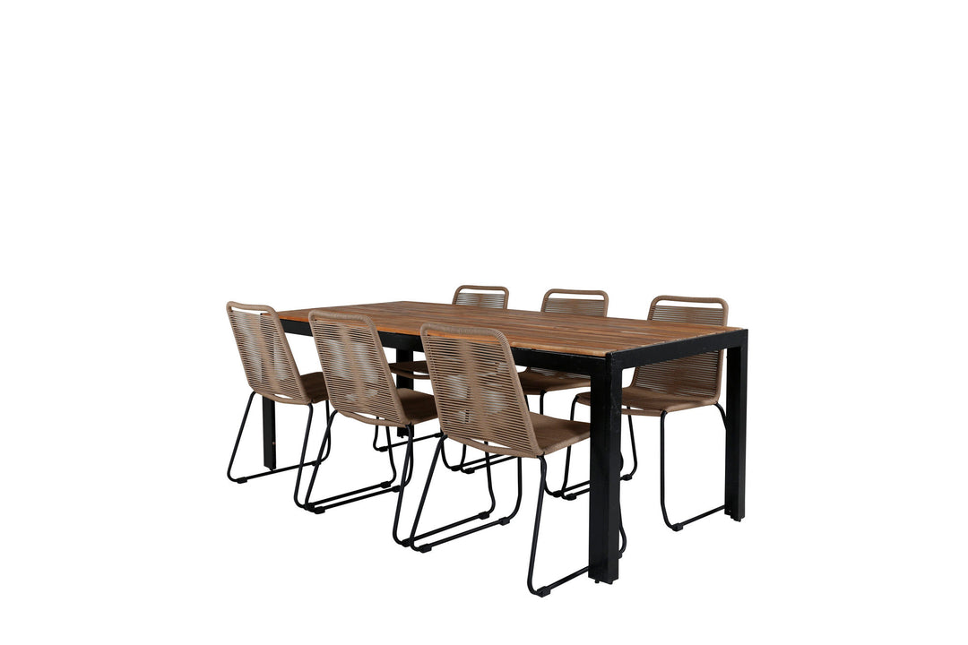 Venture Home Bois Dining table 205*90cm - Black Legs / Acacia +Lindos Stacking Chair - Black Alu / Latte Rope_6