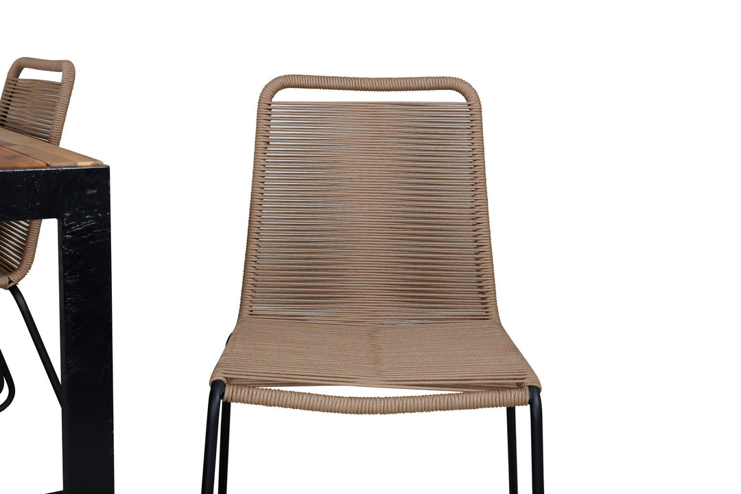 Venture Home Bois Dining table 205*90cm - Black Legs / Acacia +Lindos Stacking Chair - Black Alu / Latte Rope_6