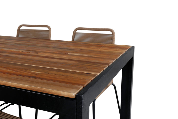 Venture Home Bois Dining table 205*90cm - Black Legs / Acacia +Lindos Stacking Chair - Black Alu / Latte Rope_6