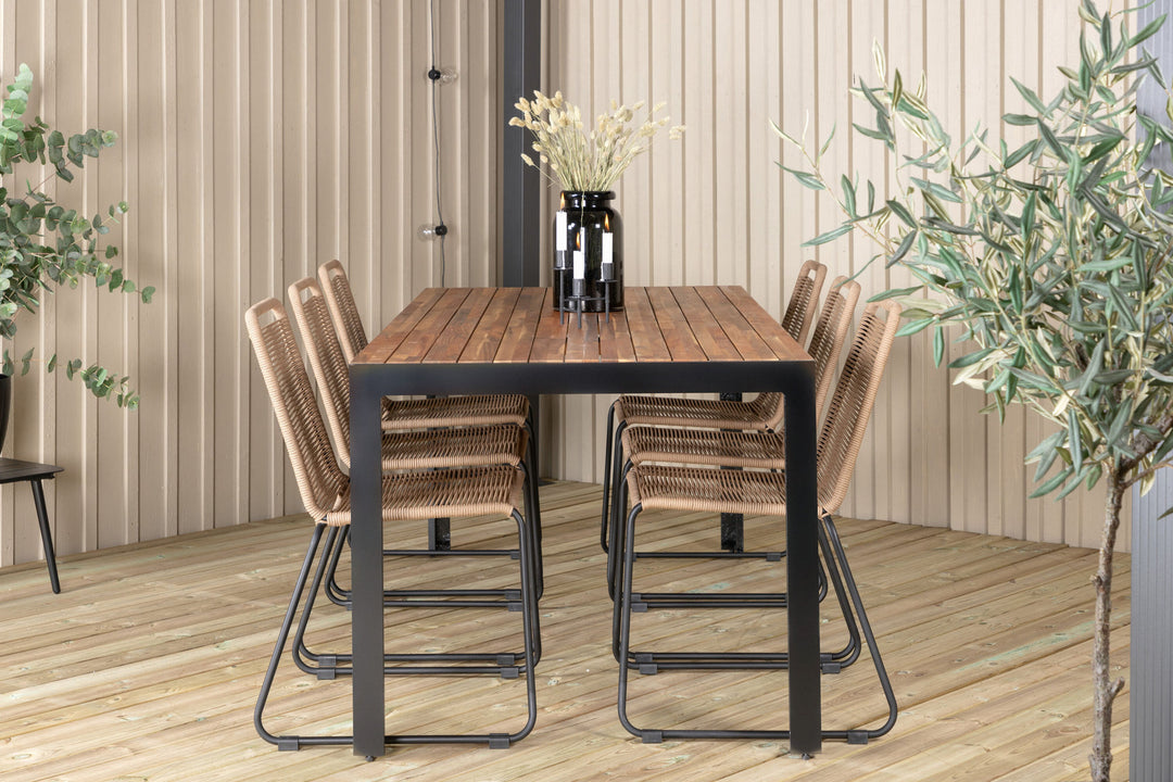 Venture Home Bois Dining table 205*90cm - Black Legs / Acacia +Lindos Stacking Chair - Black Alu / Latte Rope_6