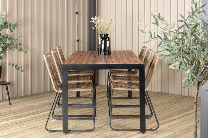 Venture Home Bois Dining table 205*90cm - Black Legs / Acacia +Lindos Stacking Chair - Black Alu / Latte Rope_6