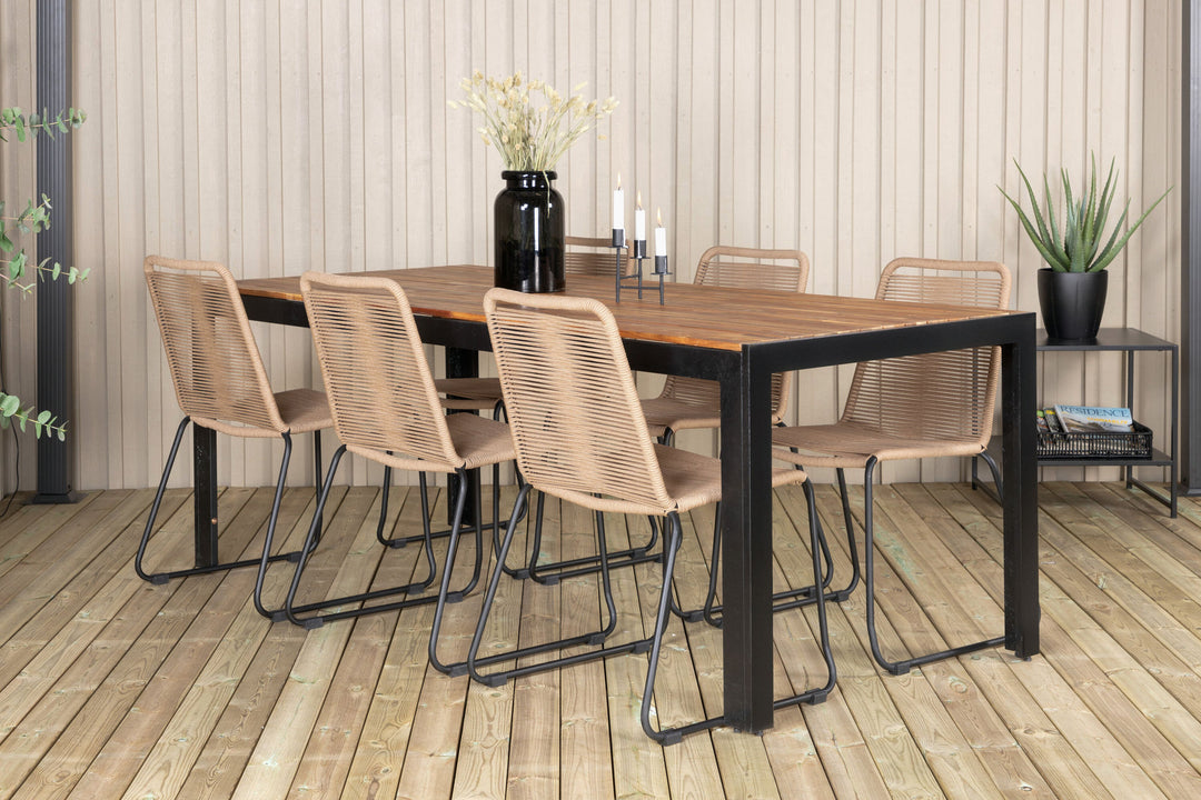 Venture Home Bois Dining table 205*90cm - Black Legs / Acacia +Lindos Stacking Chair - Black Alu / Latte Rope_6
