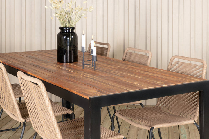 Venture Home Bois Dining table 205*90cm - Black Legs / Acacia +Lindos Stacking Chair - Black Alu / Latte Rope_6