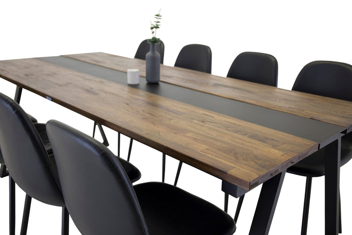 Venture Home Jakarta Matbord - Svart / mörk Teak - 200*90*H75 - Polar Dining Chair Black PU 8