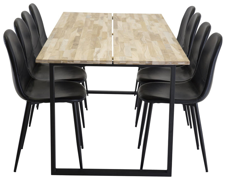 Venture Home Cirebon Dining table 200*90cm - Teak / Black - Polar Dining Chair Black PU 8
