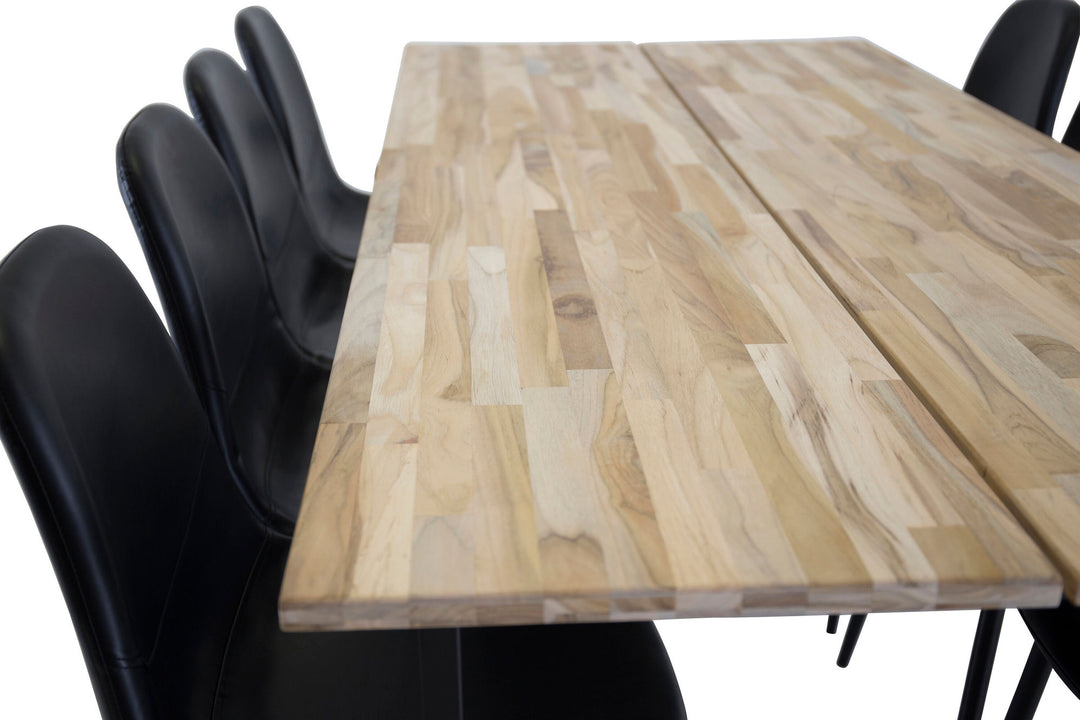 Venture Home Cirebon Dining table 200*90cm - Teak / Black - Polar Dining Chair Black PU 8