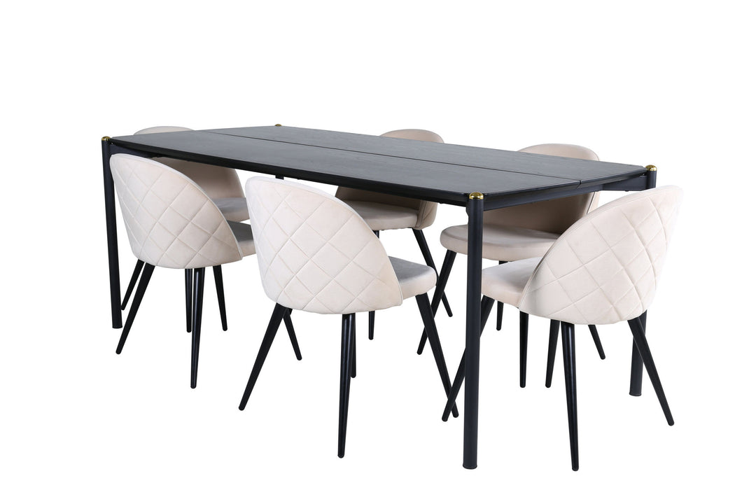 Venture Home Pelle Dining Table - Black / black Black+Velvet Stitches Chair - Black / Beige Velvet_6