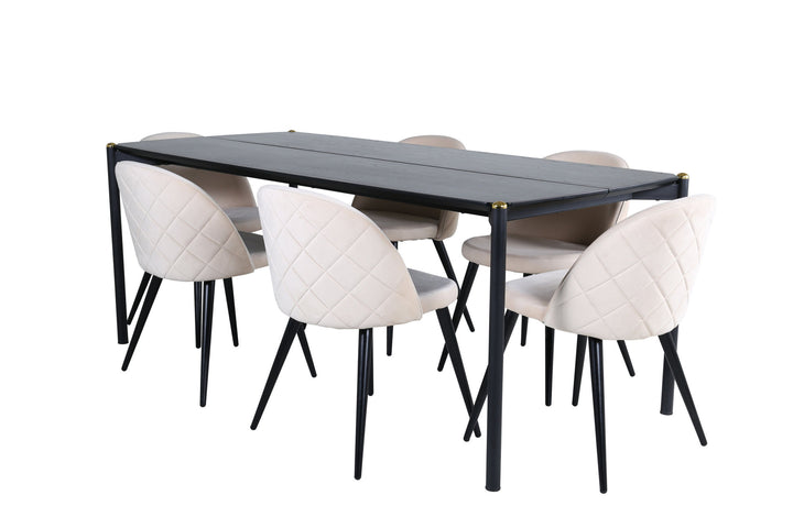 Venture Home Pelle Dining Table - Black / black Black+Velvet Stitches Chair - Black / Beige Velvet_6