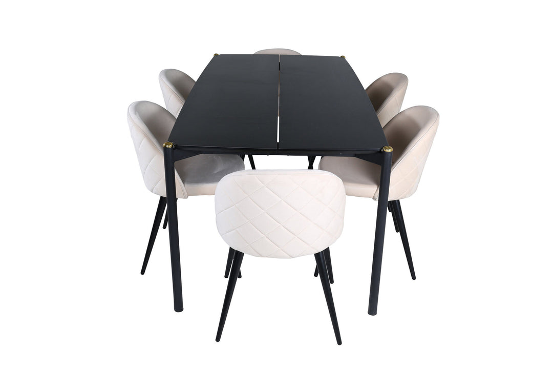 Venture Home Pelle Dining Table - Black / black Black+Velvet Stitches Chair - Black / Beige Velvet_6