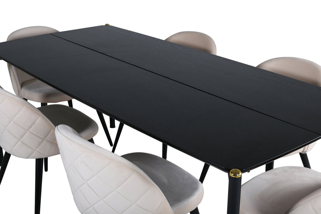 Venture Home Pelle Dining Table - Black / black Black+Velvet Stitches Chair - Black / Beige Velvet_6