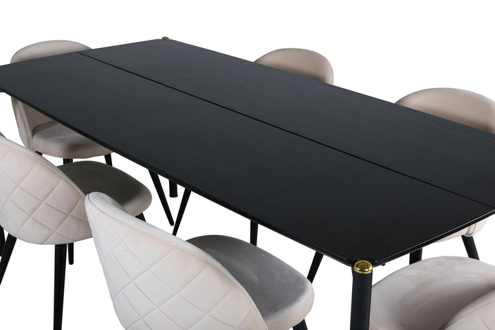 Venture Home Pelle Dining Table - Black / black Black+Velvet Stitches Chair - Black / Beige Velvet_6