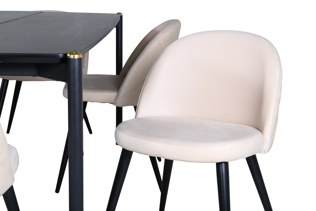 Venture Home Pelle Dining Table - Black / black Black+Velvet Stitches Chair - Black / Beige Velvet_6