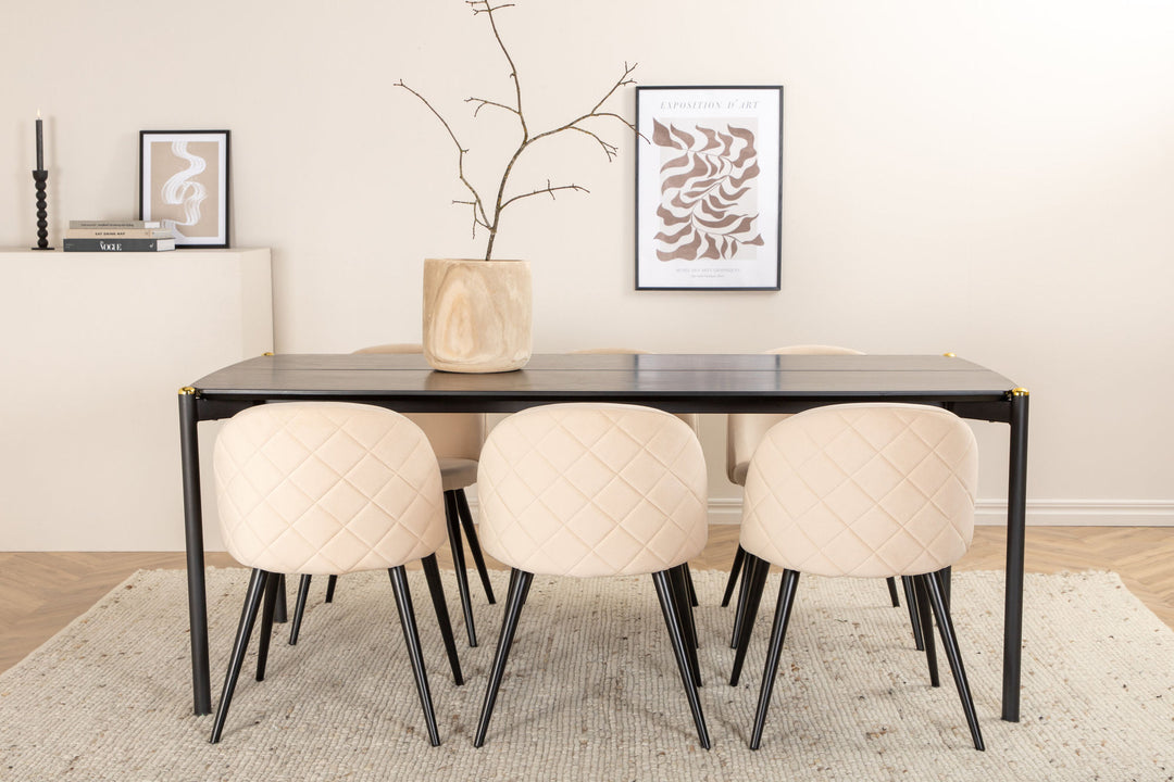 Venture Home Pelle Dining Table - Black / black Black+Velvet Stitches Chair - Black / Beige Velvet_6