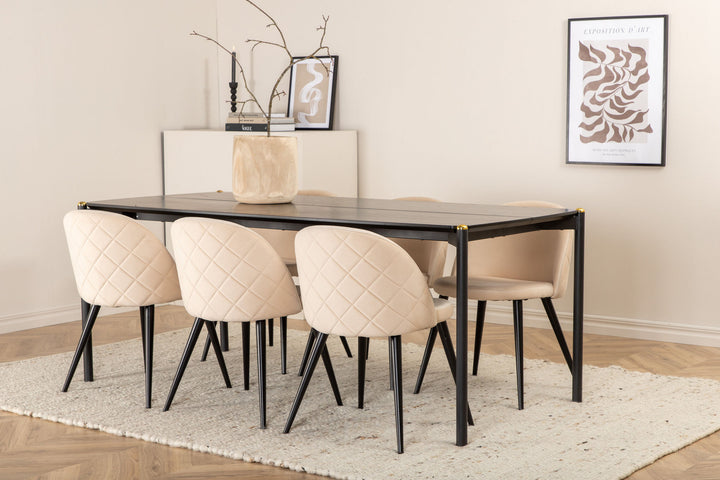 Venture Home Pelle Dining Table - Black / black Black+Velvet Stitches Chair - Black / Beige Velvet_6