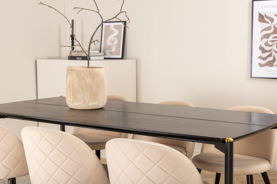 Venture Home Pelle Dining Table - Black / black Black+Velvet Stitches Chair - Black / Beige Velvet_6