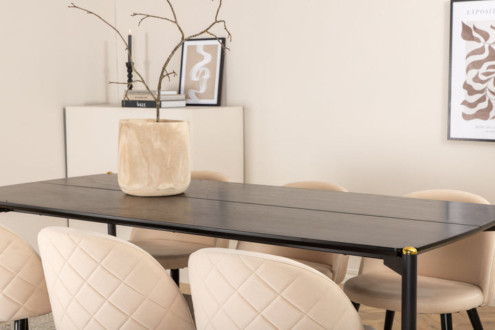 Venture Home Pelle Dining Table - Black / black Black+Velvet Stitches Chair - Black / Beige Velvet_6