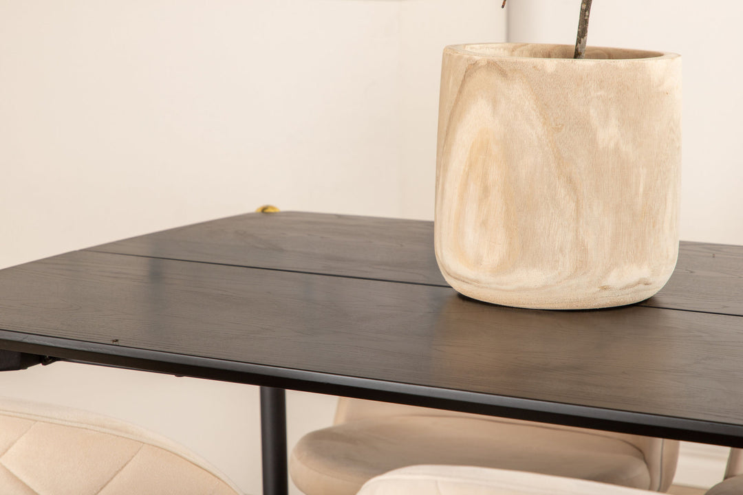 Venture Home Pelle Dining Table - Black / black Black+Velvet Stitches Chair - Black / Beige Velvet_6