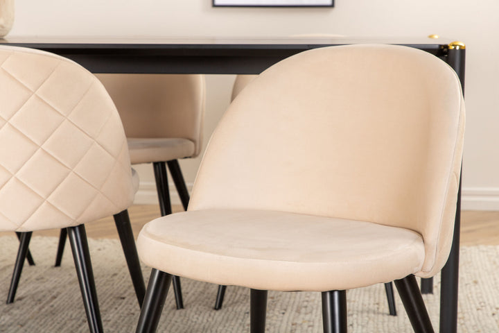 Venture Home Pelle Dining Table - Black / black Black+Velvet Stitches Chair - Black / Beige Velvet_6