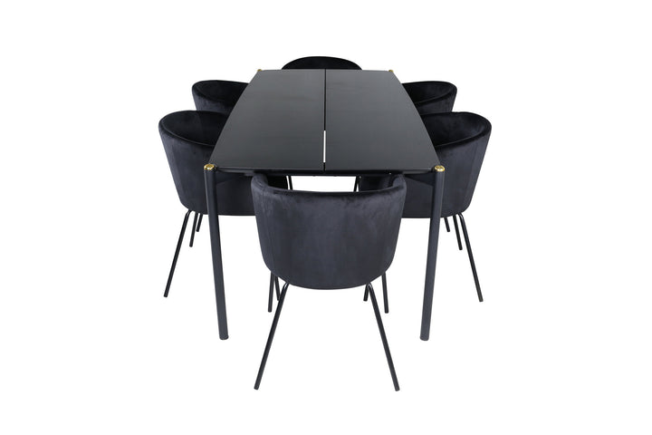 Venture Home Pelle Dining Table - Black / black Black+Berit Chair - Black / Black Velvet_6