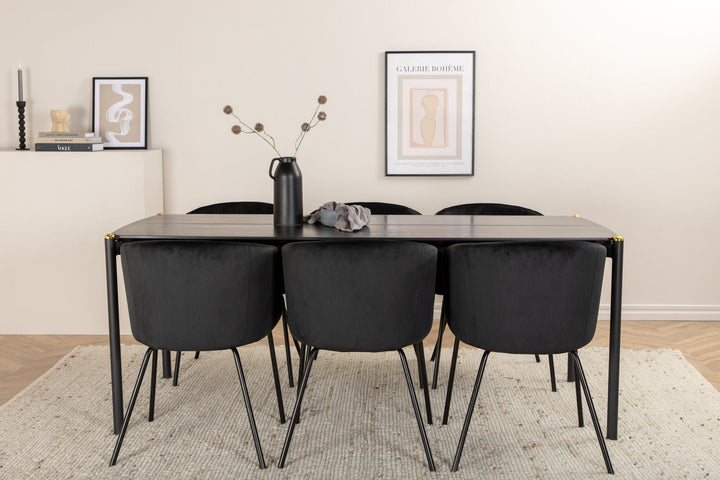 Venture Home Pelle Dining Table - Black / black Black+Berit Chair - Black / Black Velvet_6
