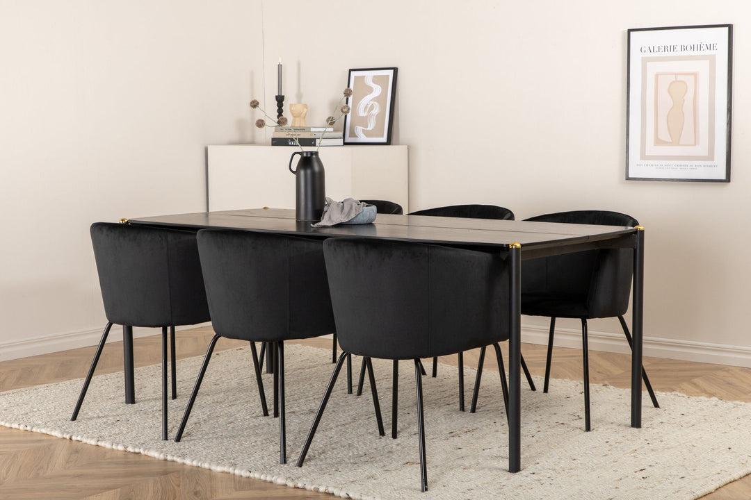 Venture Home Pelle Dining Table - Black / black Black+Berit Chair - Black / Black Velvet_6