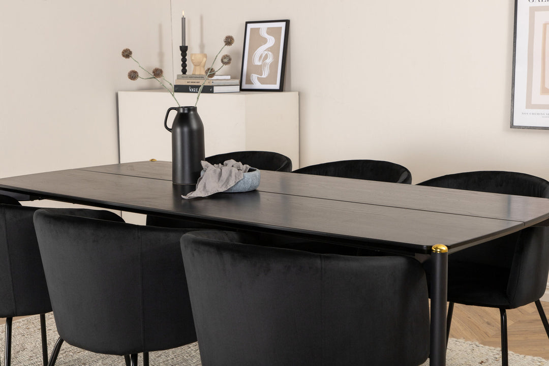 Venture Home Pelle Dining Table - Black / black Black+Berit Chair - Black / Black Velvet_6